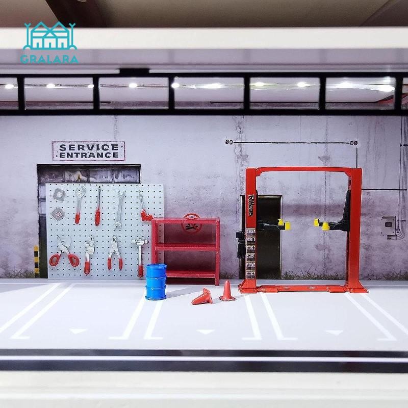 Tỉ Lệ 1 / 64 Diorama Garage Display Scene Model Lift Gantry Repair Frame Container