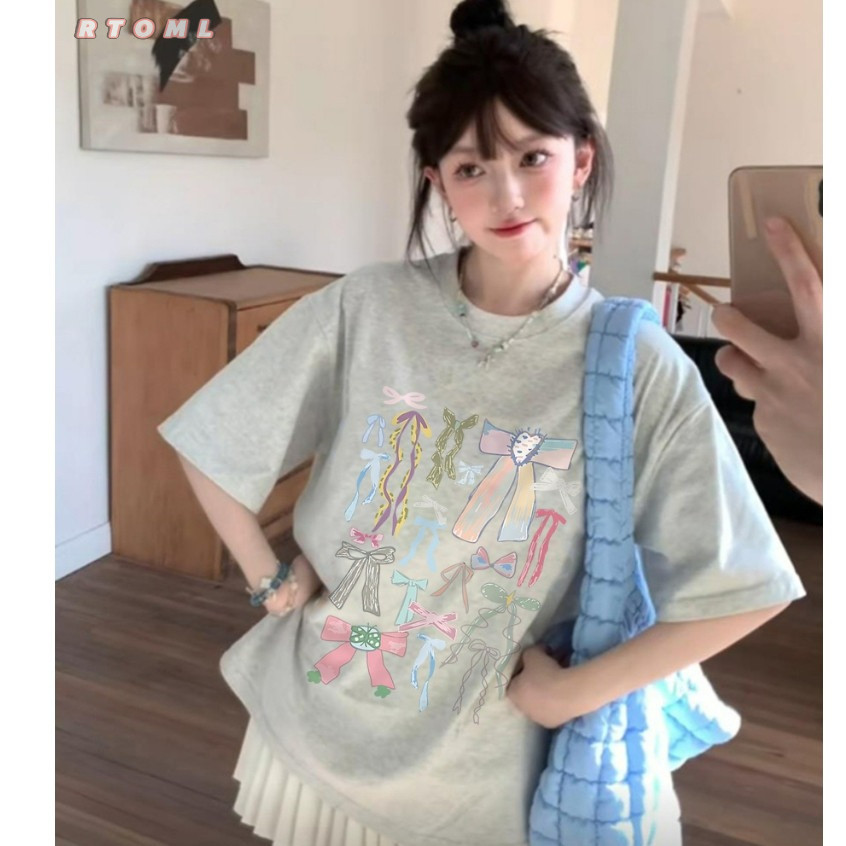 áo thun màu xám in Mùa hè 2025 áo phông cute form rộng nữ 100%cotton 260gsm Local Brand - RTOML