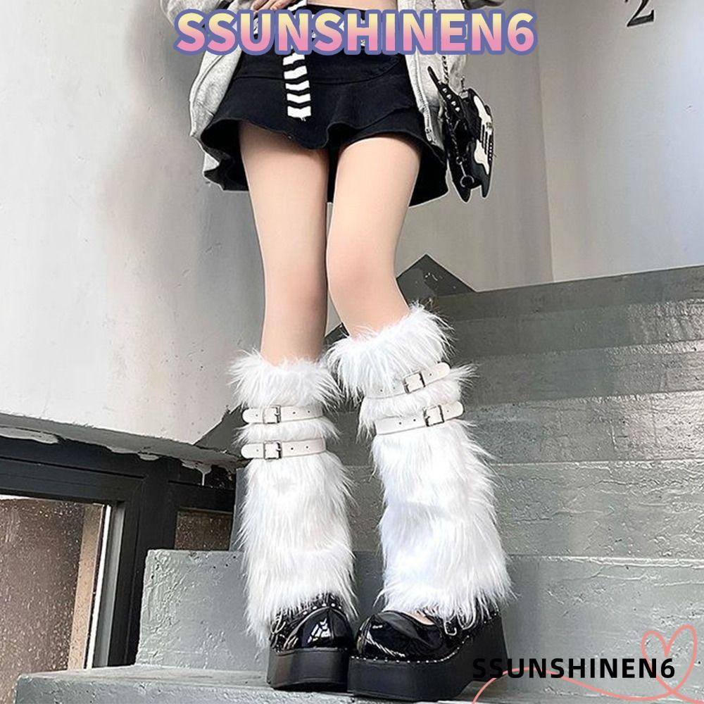 SSUNSHINEN6 Chân Ấm Áp, Lông Thú Giả Boot Tất, Mùa Đông Đầu Gối Mềm Mại Ấm Áp Gothic Punk Mắt Cá Châ