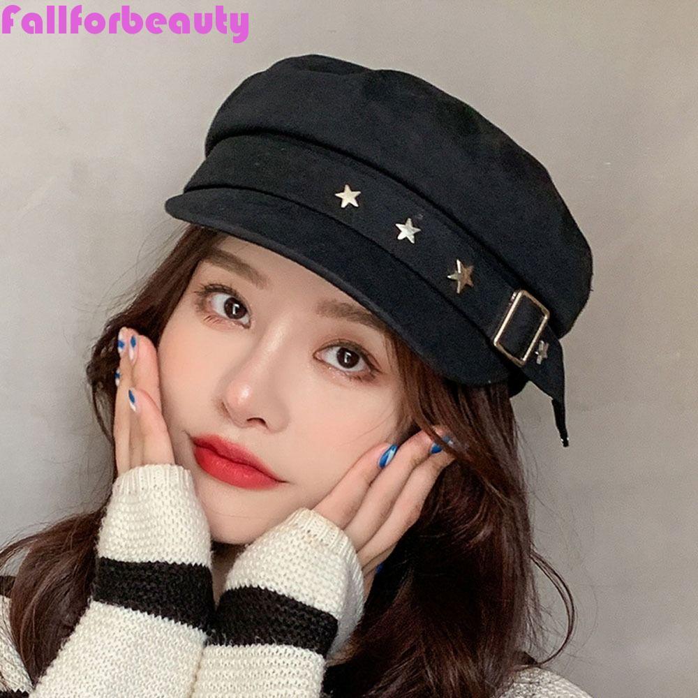 FALLFORBEAUTY Star Beret Painter Hat Du lịch Flat Top Nữ Gatsby Cap Captain Cap Newsboy Hat