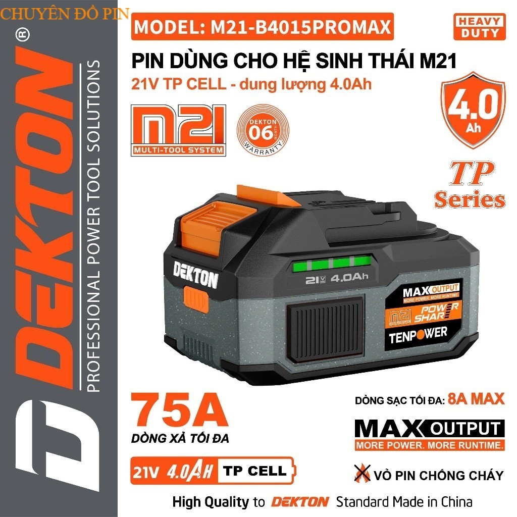 PIN DEKTON THẾ HỆ THỨ 3 M21GEN 3 PRO-Pin B4015PROMAX-4Ah-5Ah-6Ah-7.5Ah CHUYÊN ĐÔ PIN