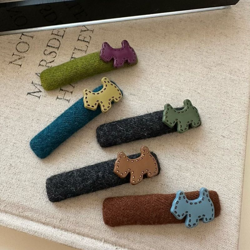 Korean-style felt puppy hair clips for autumn and winter, new square side clips, bangs clips, broken