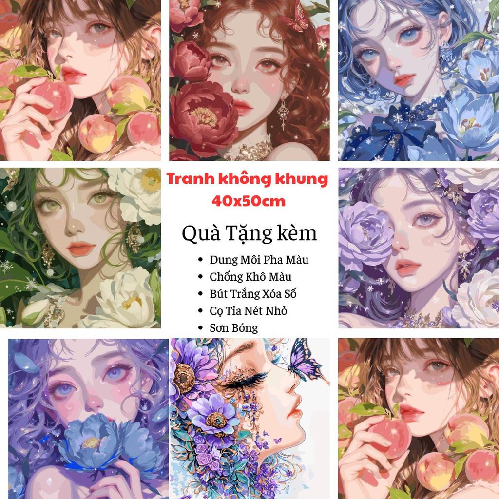 [40x50cm ko khung] Tổng Hợp Các Mẫu Tranh không có khung Cô Gái tô màu theo số kích thước 40x50cm