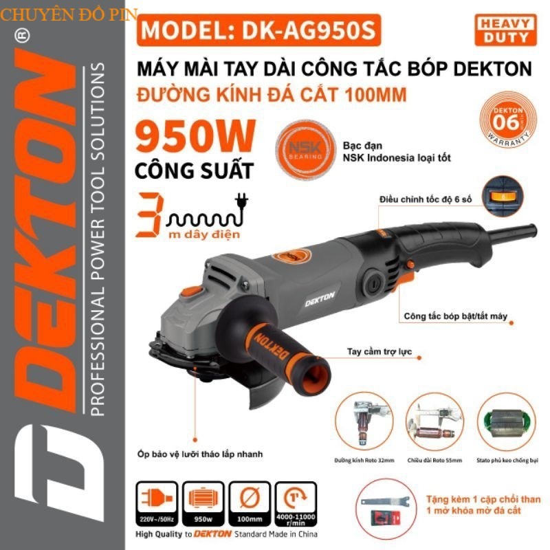 Máy mài có điều tốc Dekton AG950S 950W bạc đạn NSK nhật CHUYENDOPIN