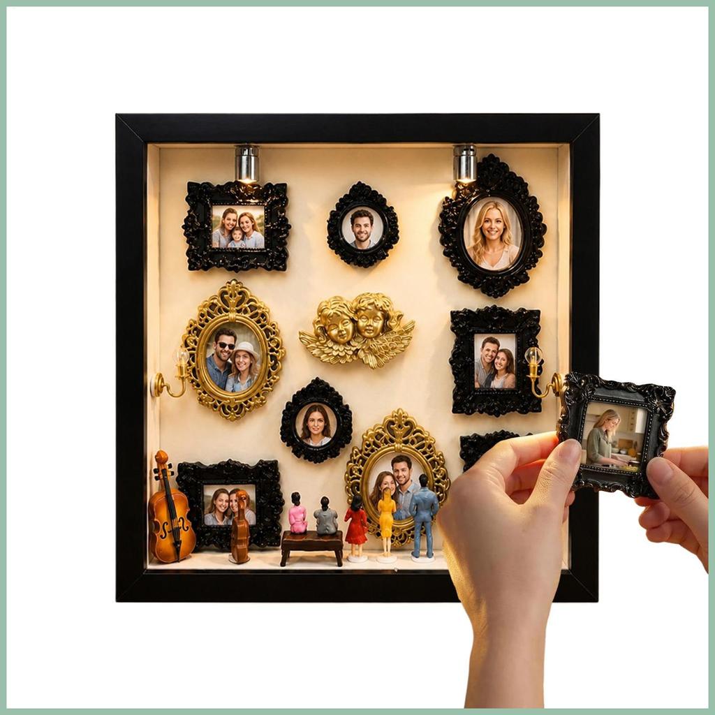 Shadow Case Frame People Figines Display Decorative Shadow Case Mini Frame cho sinh nhật tân gia Ngà