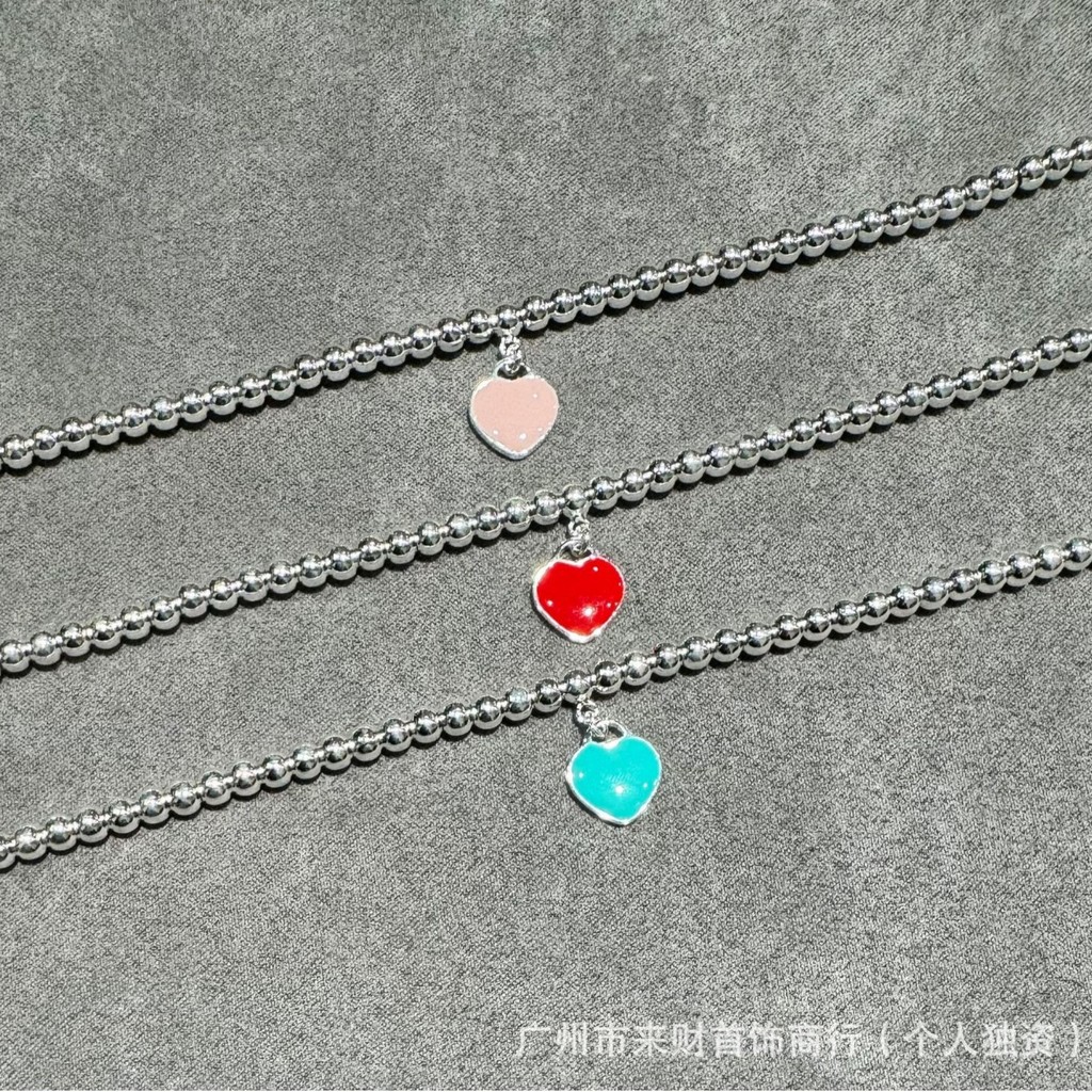 Classic Heart-Shaped Enamel Bracelet Love Heart silver Silver Bead Bracelet Enamel Bracelet