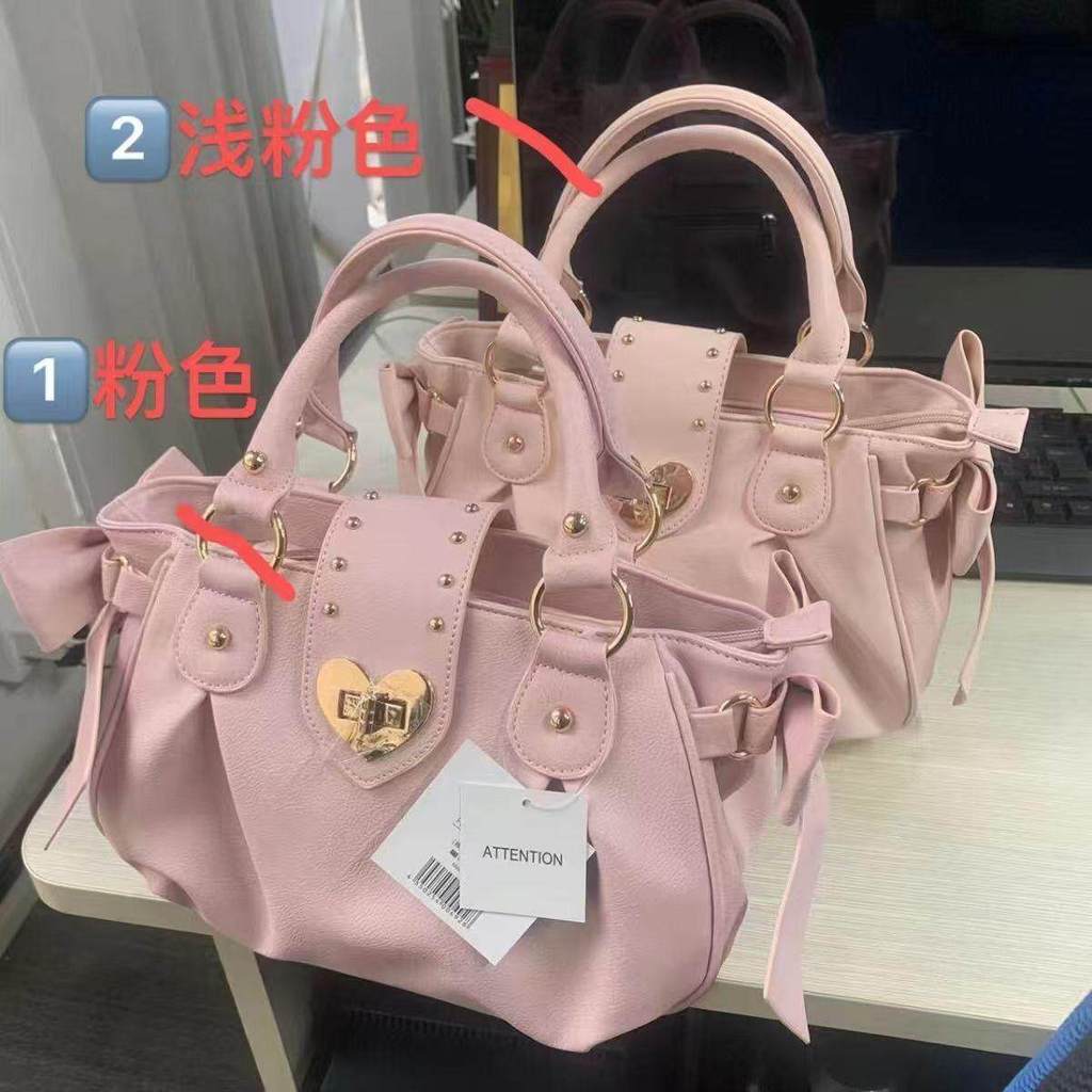 Túi xách lolita 2025 được làm bằng hai chiều lolita Túi trái tim đào Túi đeo vai ngọt ngào 016