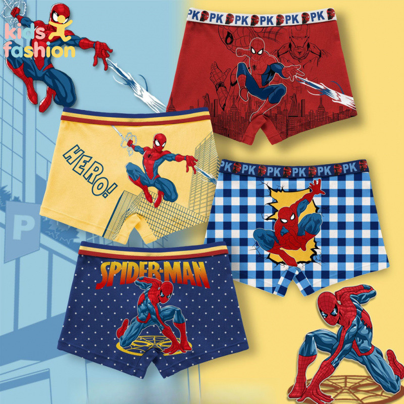 Quần lót Boxer hoạt hình bé trai Spider-Man – Quần lót trẻ em mềm mại cho trẻ mới biết đi & trẻ lớn,