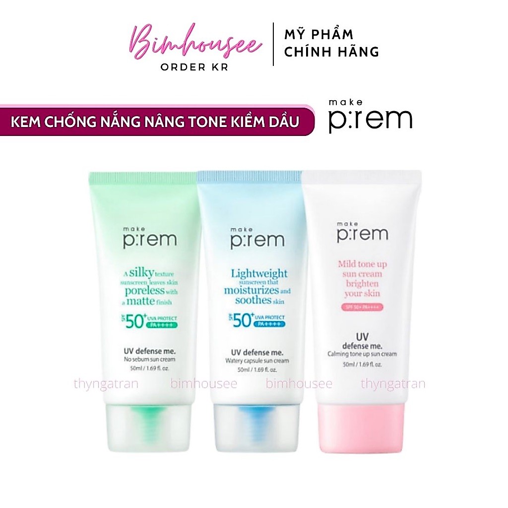 Kem chống nắng cho da mụn Make Prem P:rem No Sebum xanh lá Apieu MADECASSOSIDE SUN CREAM SPF39++
