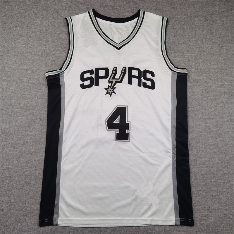 Đồng phục bóng rổ thêu Spurs No. 4 màu trắng Fox Stallone-Fox De 'Aaron Fox
