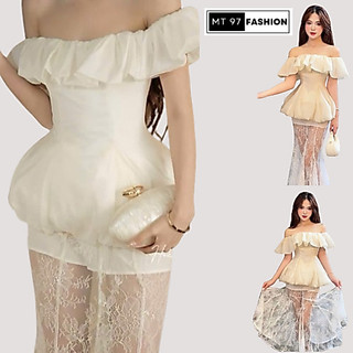 Đầm Váy Nữ Set Áo Bí Nhún Bèo Trễ Vai Xòe Mix Chân Váy Ren Đuôi Cá Thiết Kế Sang Trọng Phù Hợp Đi Chơi Dự Tiệc Đẹp MT97