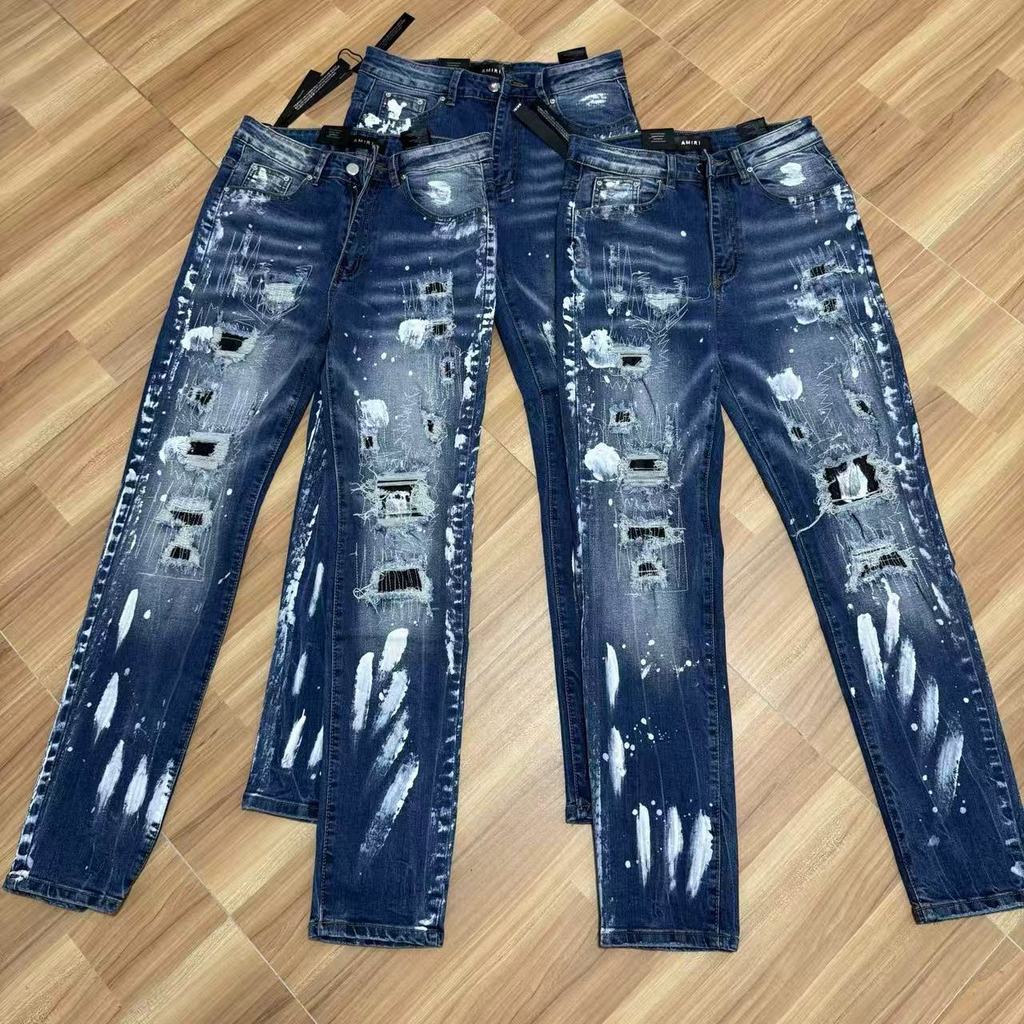 E2A1 Amiri High Street Splash Ink Ripped Jeans Slim-fit Quần FOG High Street Nam Hợp Thời Trang