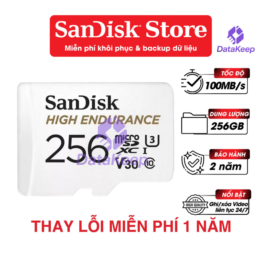 Thẻ nhớ MicroSDXC Sandisk High Endurance 32GB / 64GB / 128GB / 256GB 100MB/s Bảo hành 2 năm