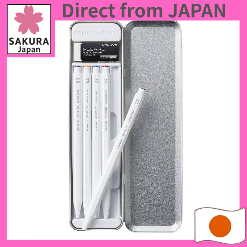Kokuyo Risare pencil-style mechanical pencil set with tin pen case, white PS-PE100-L4