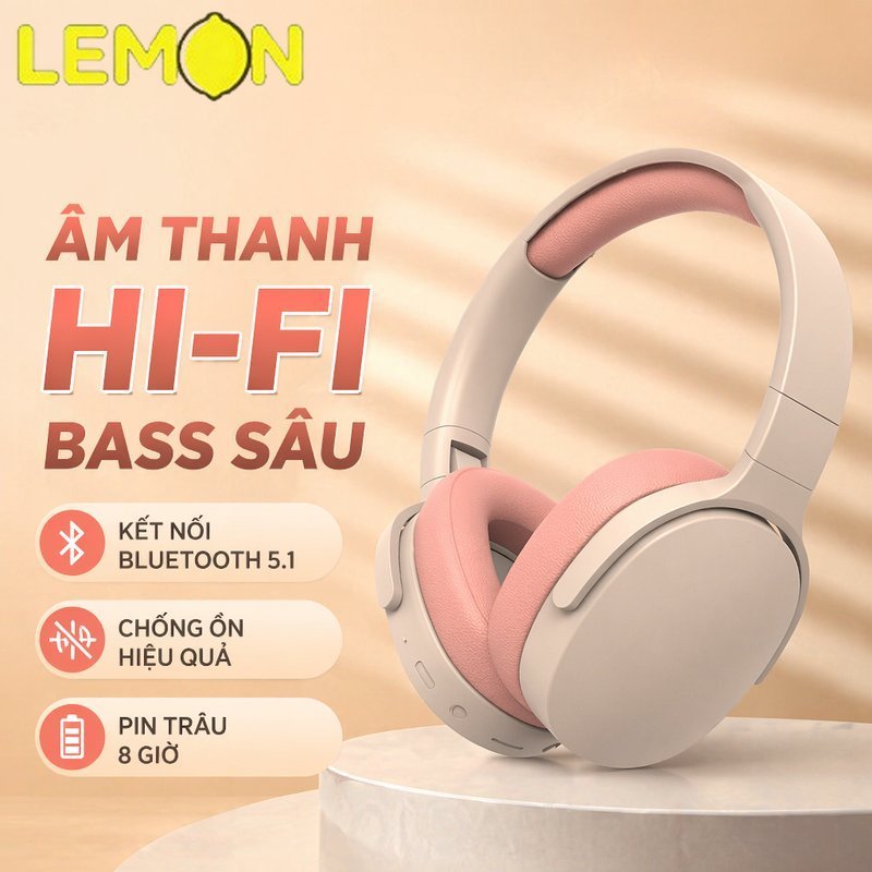 Tai Nghe Bluetooth Chụp Tai P2961 Khử ồn Bass Sâu HiFi Pin 8 Giờ Gập Gọn Bluetooth
