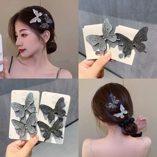  Kẹp tóc bướm hạt kim tuyến vải đen bạc lấp lánh thời trang xinh đẹp K103 Tiluca 