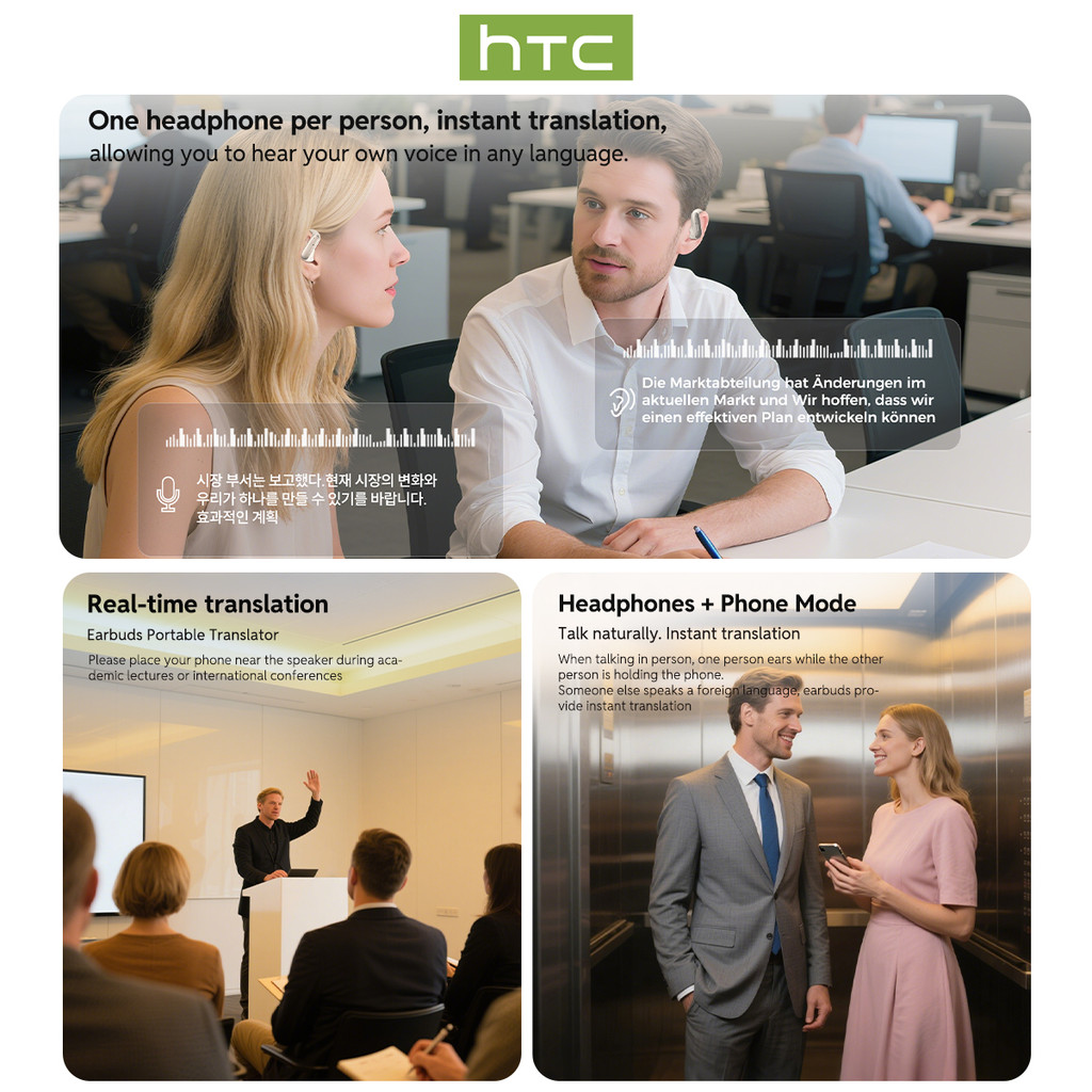 Tai nghe dịch thuật AI HTC NE52 V6.0 Tai nghe Bluetooth loại bỏ tiếng ồn HIFI Âm nhạc và chơi game Tai nghe không dây có độ trễ thấp | BigBuy360 - bigbuy360.vn