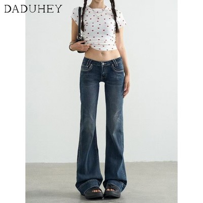 DaDuHey New American Retro Flared Low Waist Jeans plus Size Trousers