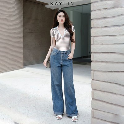 Quần Jean KAYLIN Baisc form suông ống rộng chất vải Denim dầy dặn phong cách N2158