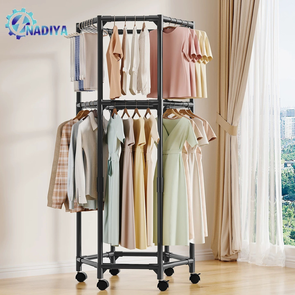 Giá Phơi Đồ Xoay 360 Độ Có Bánh Xe, Cây Treo Quần Áo Ban Công, Phòng Ngủ, Chất Liệu Thép Cao Cấp Không Gỉ
