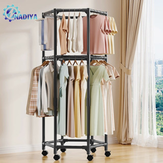  Giá Phơi Đồ Xoay 360 Độ Có Bánh Xe Cây Treo Quần Áo Ban Công Phòng Ngủ Chất Liệu Thép Cao Cấp Không Gỉ 
