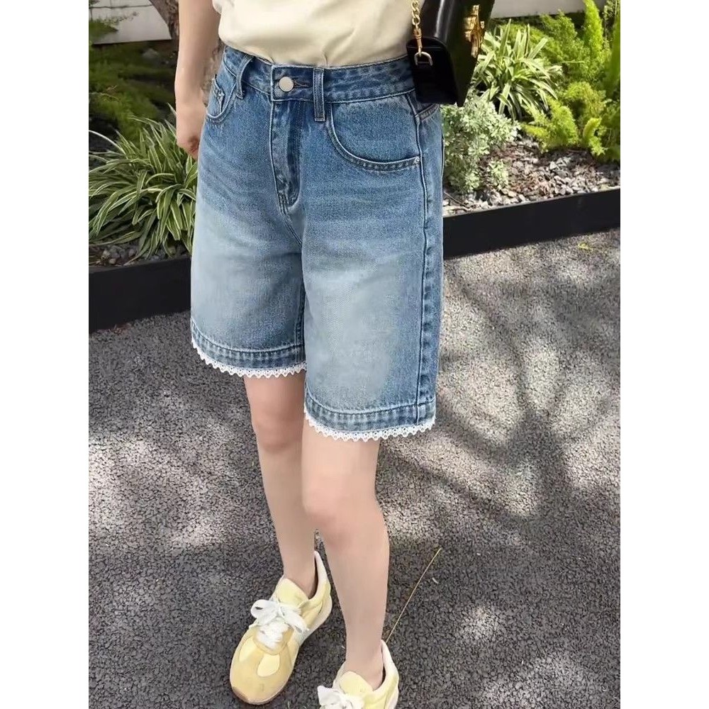 Kích Thước Lớn Quần Short Femboy Ren Mỏng Denim, Phù Hợp Mùa Hè và Người Mũm Mĩm