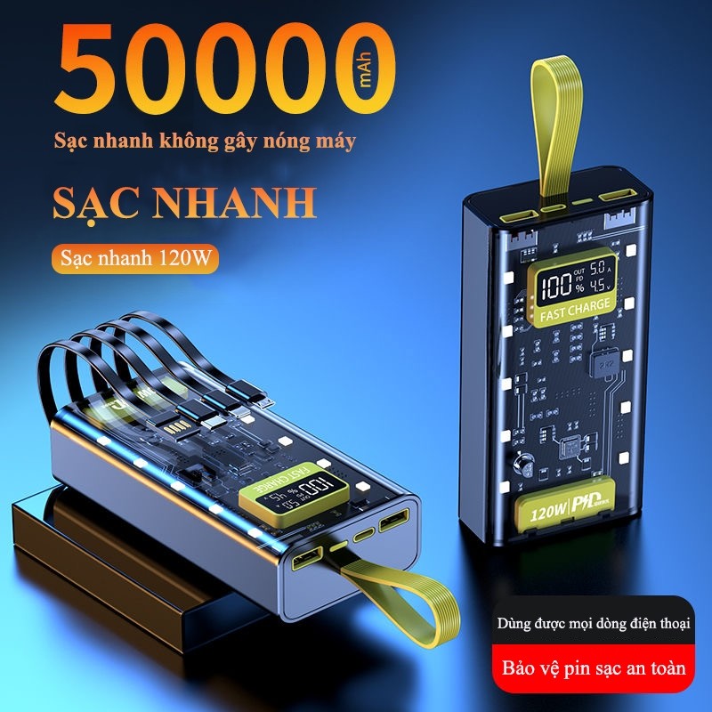 Pin sạc dự phòng 50000mAh công suất 120W sạc nhanh PD 20W có đèn LED cổng sạc tiện lợi dùng cho nhiề