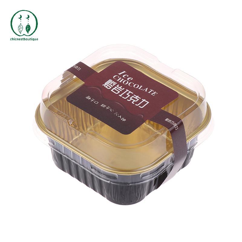 [Chicnest] 10/20Sets Gold Cake Cups Aluminum Foil Cake Box With Lids Spoons Mousse Dessert Paaging B