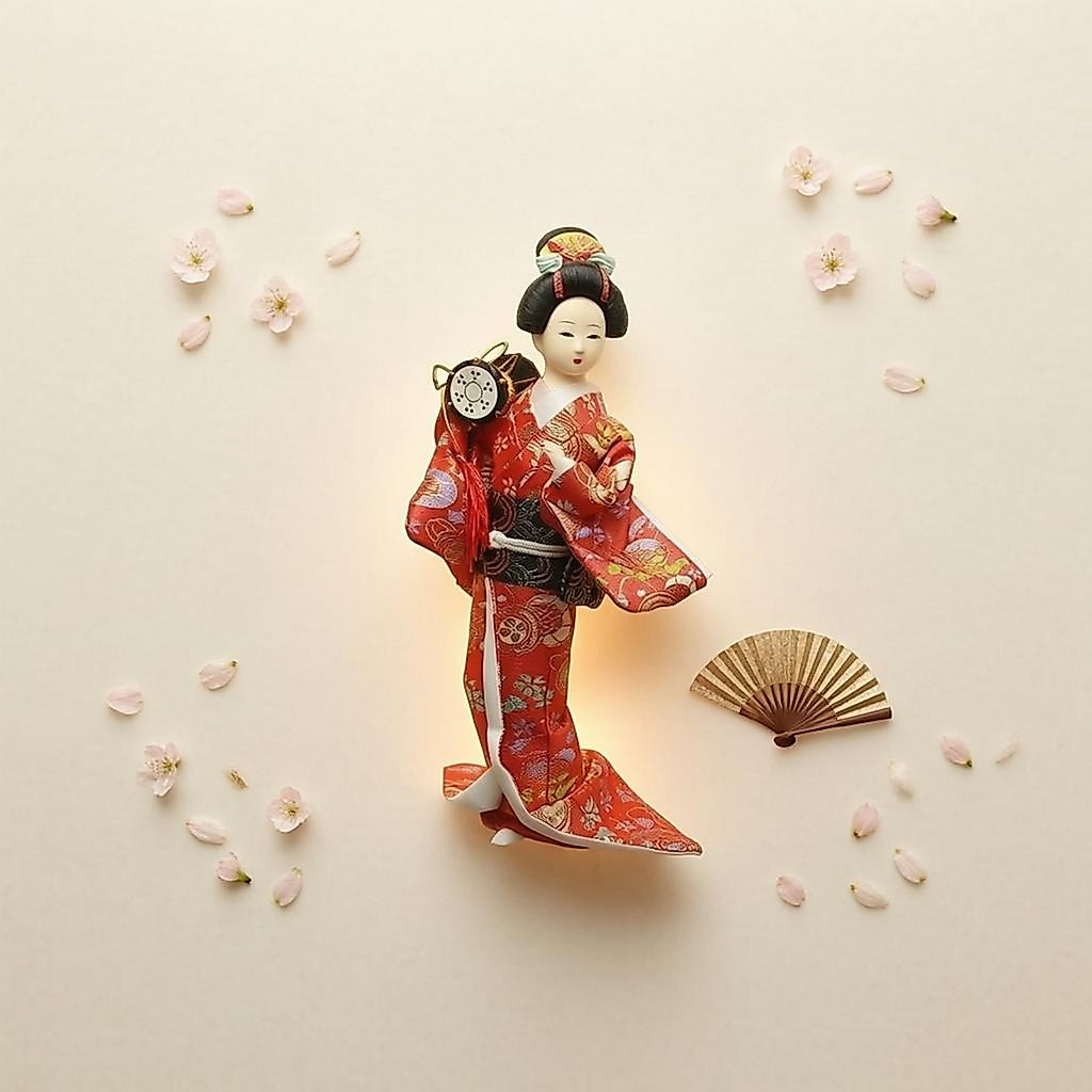Búp Bê Geisha Trang Trí Đầu Geisha Hình Búp Bê Kimono Đế Gỗ Trang Trí Nhà Đứng