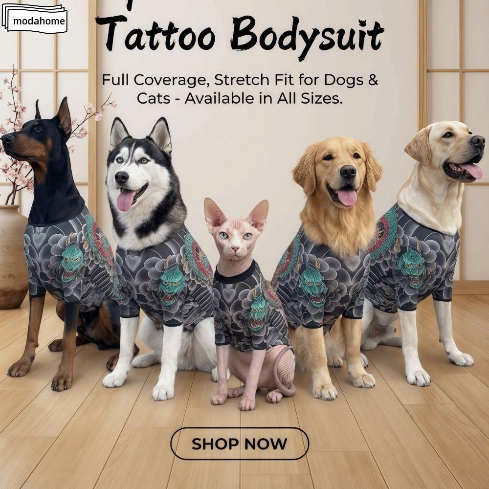 MODAHOME Pet Tattoo Jacket, Áo Vest xăm hình mèo bốn mùa ngộ nghĩnh, sáng tạo thoáng khí giống như t