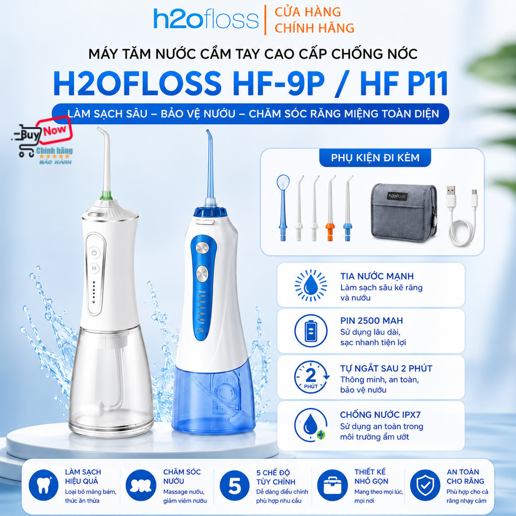 Máy Tăm Nước H2ofloss HF-P11 HF-9P / HF-6  / HF-10 mini Tăm Nước Cầm Tay Dụng cụ vệ sinh răng miệng