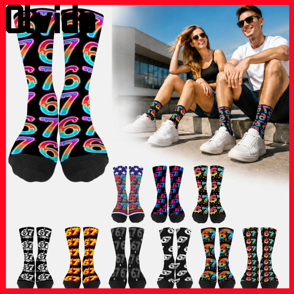 OLVIDO Unisex 67 Meme Kem Tất, Hoạt Hình Ấm Áp 67 Meme Crew Tất Dài, Vớ Cotton Nhẹ Sáng Tạo Cho Nam 