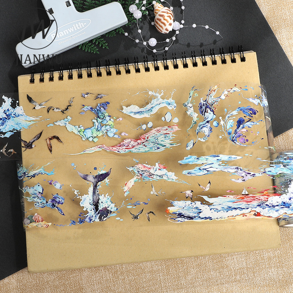 JIANWU 60mm * 5m Vintage Động Vật Biển Phong Cảnh Phong Cảnh Chất Liệu Cắt Băng Thêu Sò PET Sáng Tạo