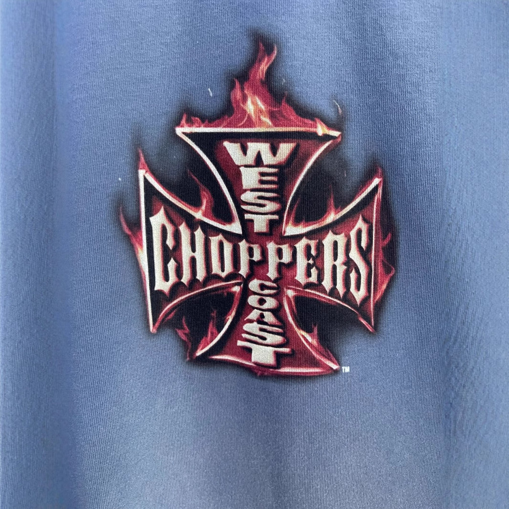 B9UI West Coast Choppers West Coast Cross Flame Car Retro Rửa Đau Khổ Áo Thun Nam Mùa Hè
