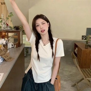  A66 áo thun nữ vạt chéo V cổ tim Tay ngắn thun tăm siêu co giãn size dưới 53kg 