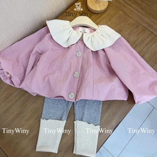  S12 Tiny Winy  - Set áo khoác kaki hổng cổ tròn và quần legging len cho bé gái 