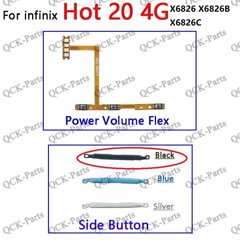Tắt Tiếng Công Tắc Chìa Khóa Nguồn Cho Infinix Hot 20 4G X6726 X6726B X6726C BẬT TẮT Nút Âm Lượng Đi