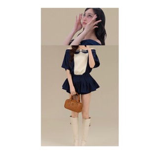 Aine set áo trễ vai phối nơ kèm quần thiết kế AGUJA