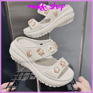 Dép nữ độn đế nữ 2 quai đế cao 6cm, dép xinh đi mưa gắn sticker cute hot trend