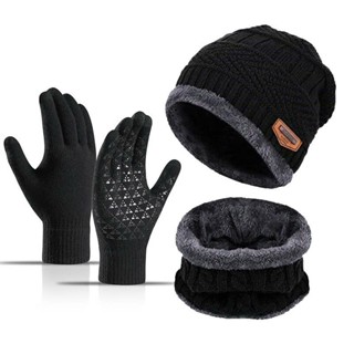  Combo Mũ len nam nữ trùm đầu kèm khăn quàng cổ và găng tay ấm áp thời trang mùa đông 