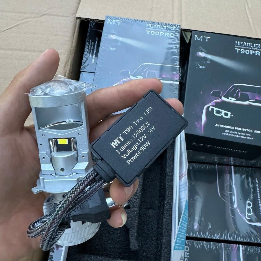 ￼Đèn Pha Led Bi Cầu T90 Pro New 2024 H4 90w Có Viền Cắt Trói Ánh Sáng Trắng