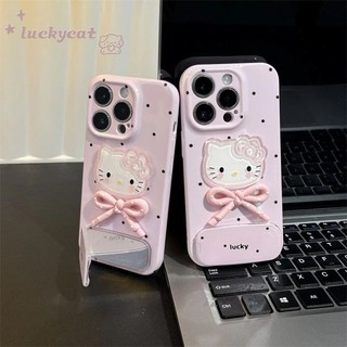  Tương thích với iPhone 17 16 15 14 13 12 11 Pro Max X Xr Xs Max 7 8 Plus SE2020 Ốp Điện Thoại 3D DIY Dễ Thương Chấm Hồng Nơ KT Cat + Gương Đứng Cặp Đôi Bling Vỏ Điện Thoại Trong Suốt 
