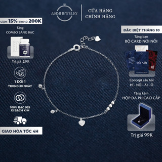 Lắc tay bạc ý đính đá Asimi, Vòng tay bạc đính đá charm trái tim đơn giản Simple Heart LT24