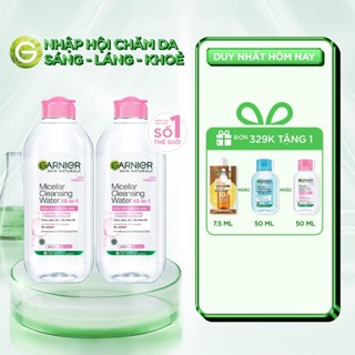 Bộ 2 nước làm sạch và tẩy trang cho da nhạy cảm (nắp hồng) Garnier 400ml x 2
