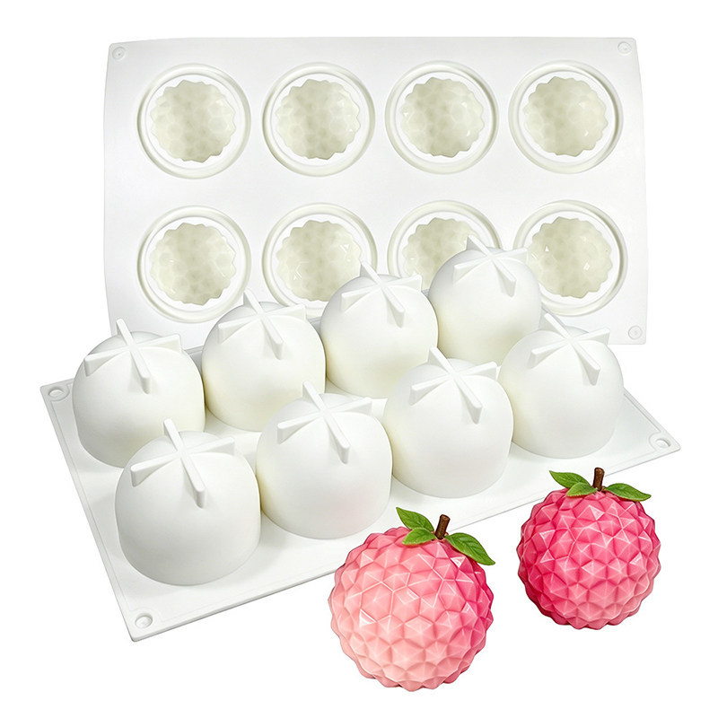 8 Lychee Mousse Khuôn Bánh 15 Lychee Trái Cây Sô Cô La Khuôn Silicon Kem Khay Khuôn