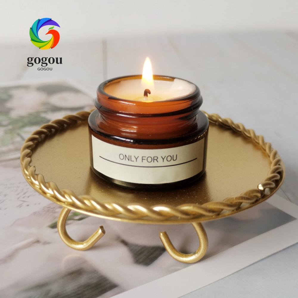 GOGOU Giá đỡ nến sắt rèn, Chân nến ren gai dầu bằng sắt rèn tròn, Chân nến Giá đỡ vàng gai dầu ren s