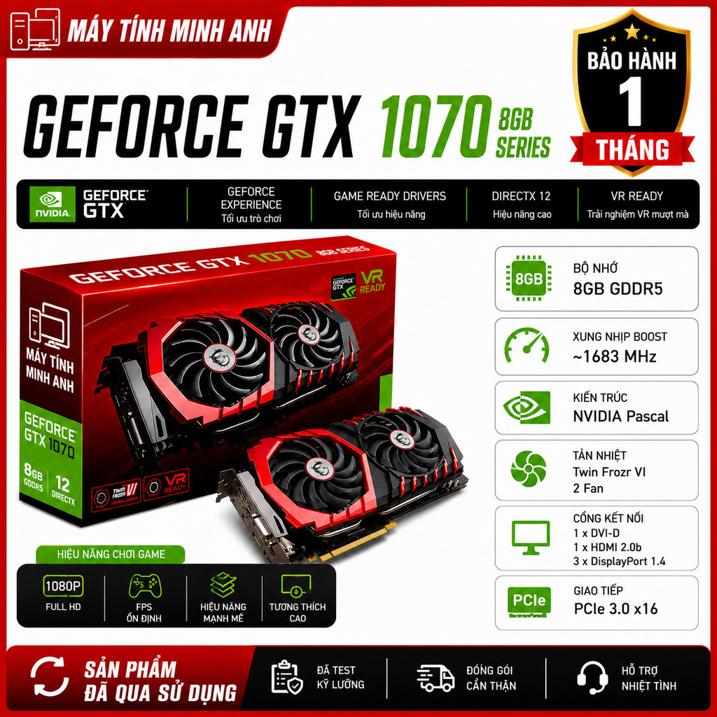 Card màn hình GTX 1070, 1070Ti 8GB GDDR5 ASUS ROG STRIX, HOF, JETSTREAM, GIGABYTE, MSI, Gallardo, HO