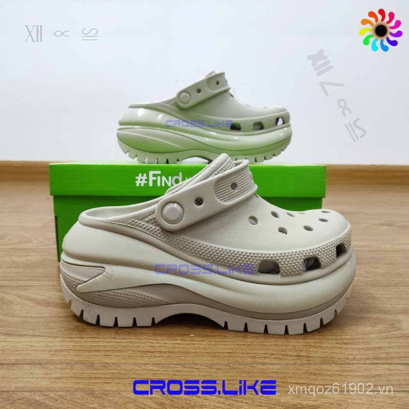 Giày nhựa nữ Cross MEGA CRUSH Clog đế bóng cao 7cm, giày nhựa nguyên khối siêu bền. Crocs Nữ