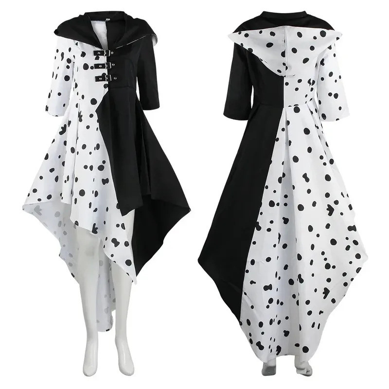 ZH [Sẵn sàng] Bộ trang phục cosplay Anime Cruella kèm găng tay áo choàng Halloween lễ hội dành cho n