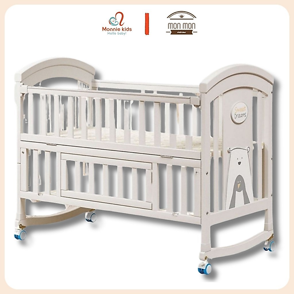 Giường cũi đa năng cho em bé Monmon 6in1 70x120cm, nôi cũi cho trẻ em 6 chế độ Chilux - Monnie Kids